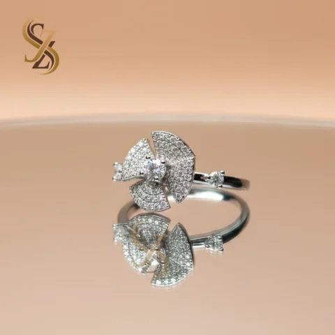 Black Stone Golden 360 Rotating flower-like Ring | With Ring Box