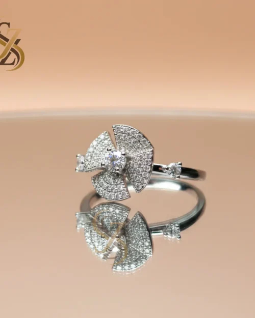 Black Stone Golden 360 Rotating flower-like Ring | With Ring Box