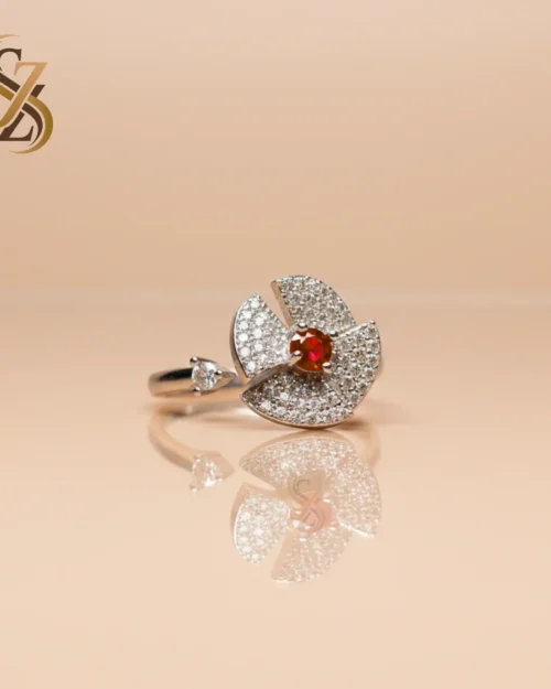Red Silver 360 Rotating flower-like Ring | With Ring Box