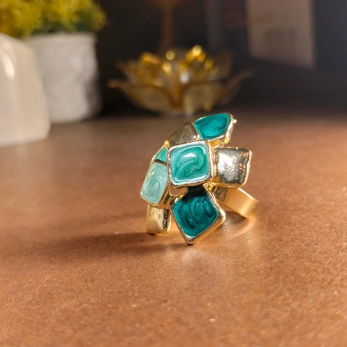 Sea Green Enamel statement ring | With Ring-Box - Image 2