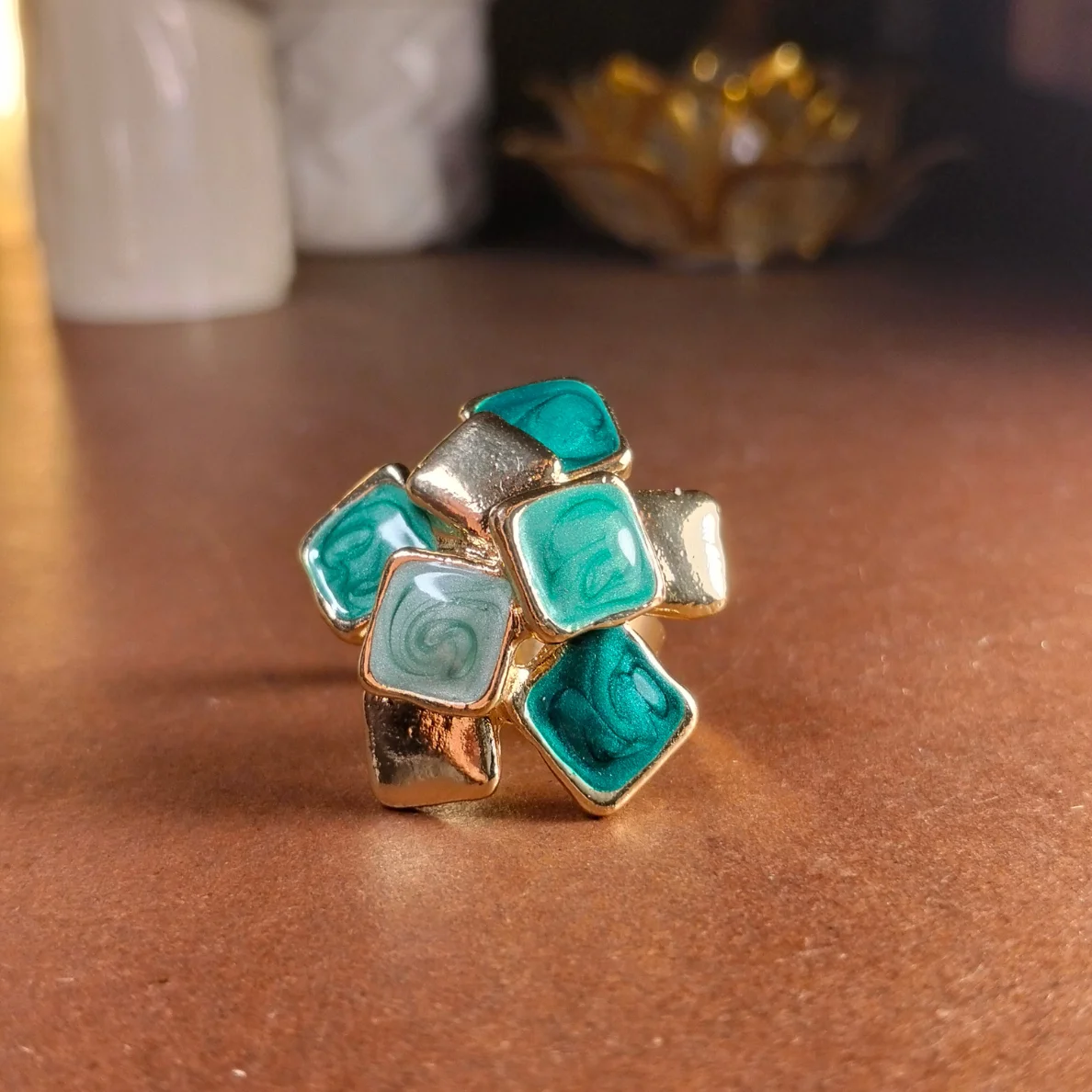 Sea Green Enamel statement ring | With Ring-Box - Image 3