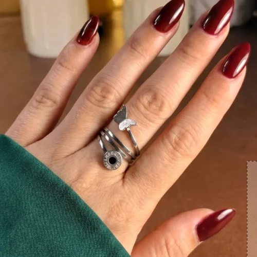Silver Stainless steel butterfly double layer Ring | with ring-box