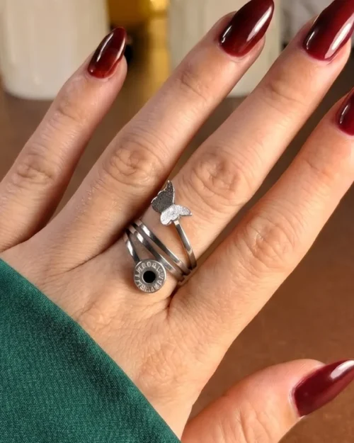 Silver Stainless steel butterfly double layer Ring | with ring-box