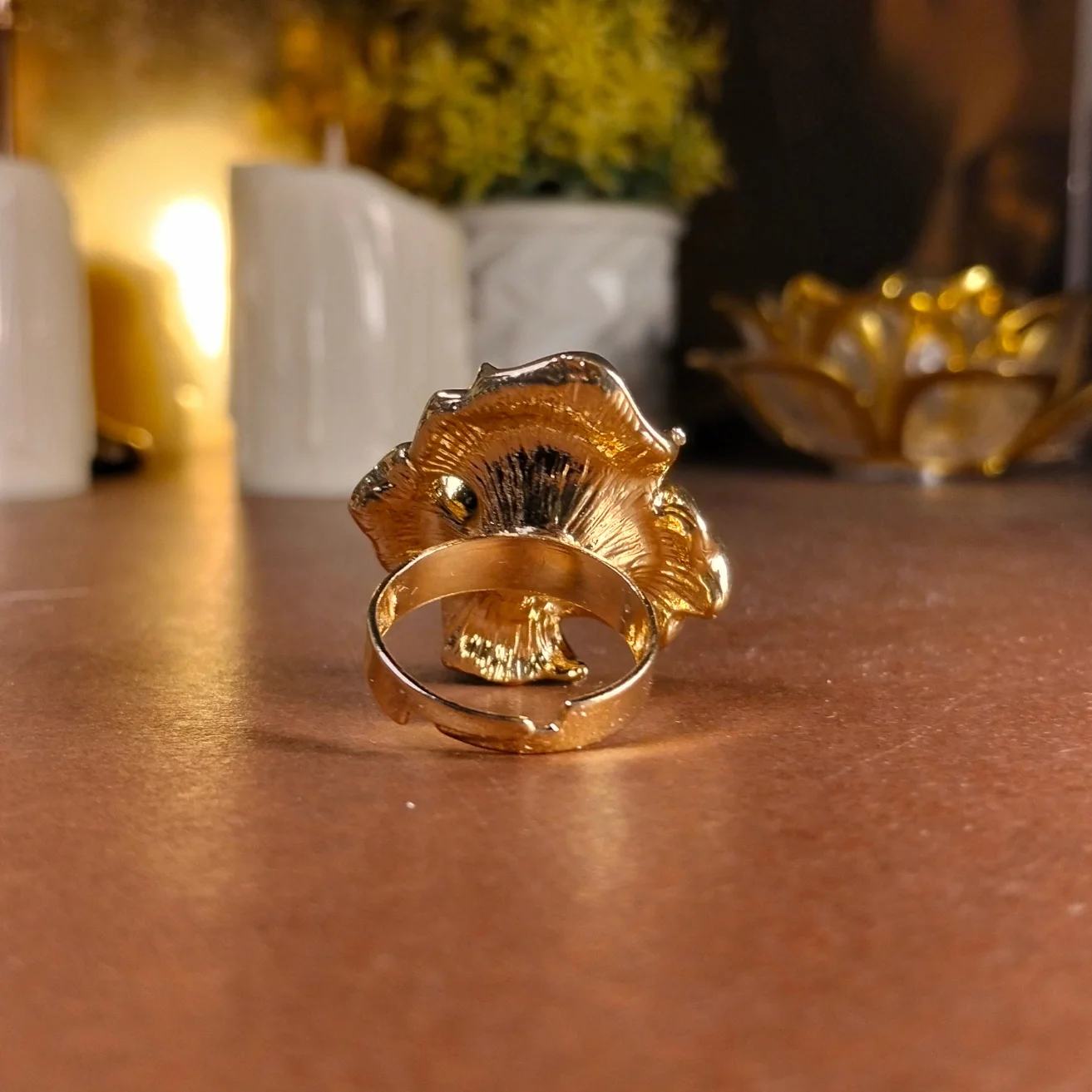 Teal flower-shaped Enamel statement ring - Image 4