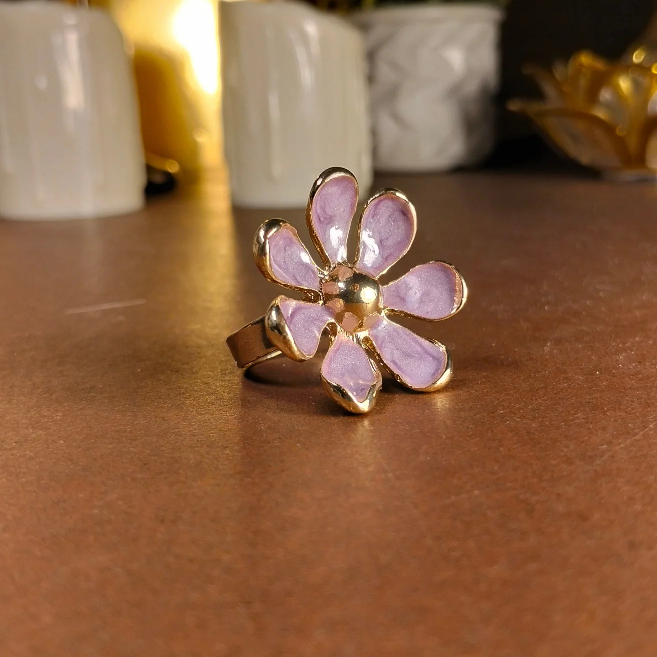Lavender Enamel flower ring - Image 5