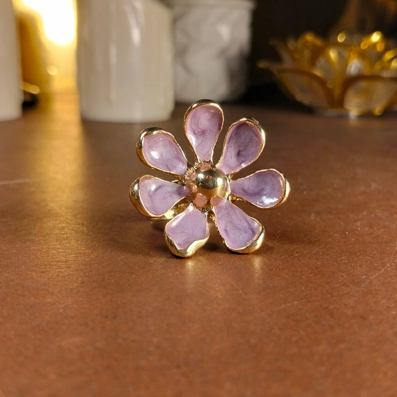 Lavender Enamel flower ring - Image 2
