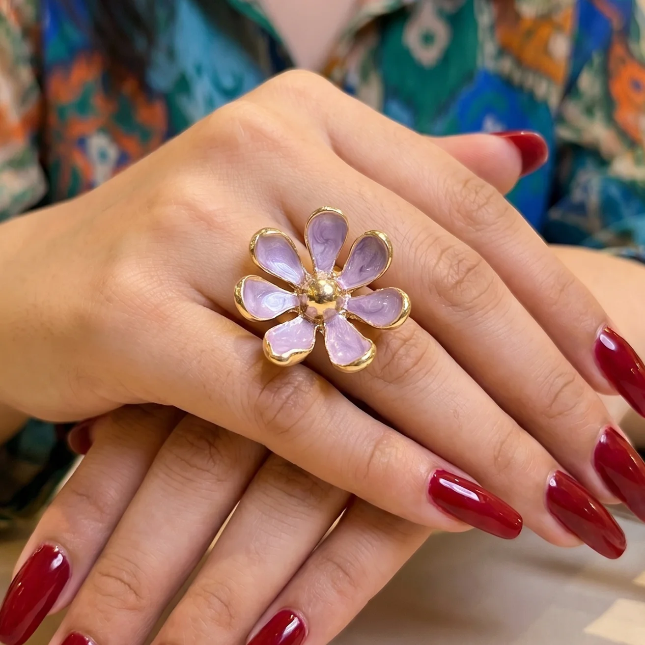 Lavender Enamel flower ring