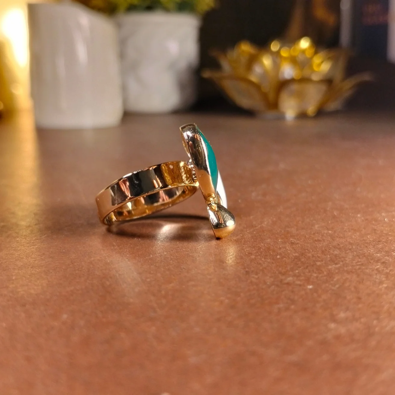 Green- White gold plated ring | with ring-box - Image 3