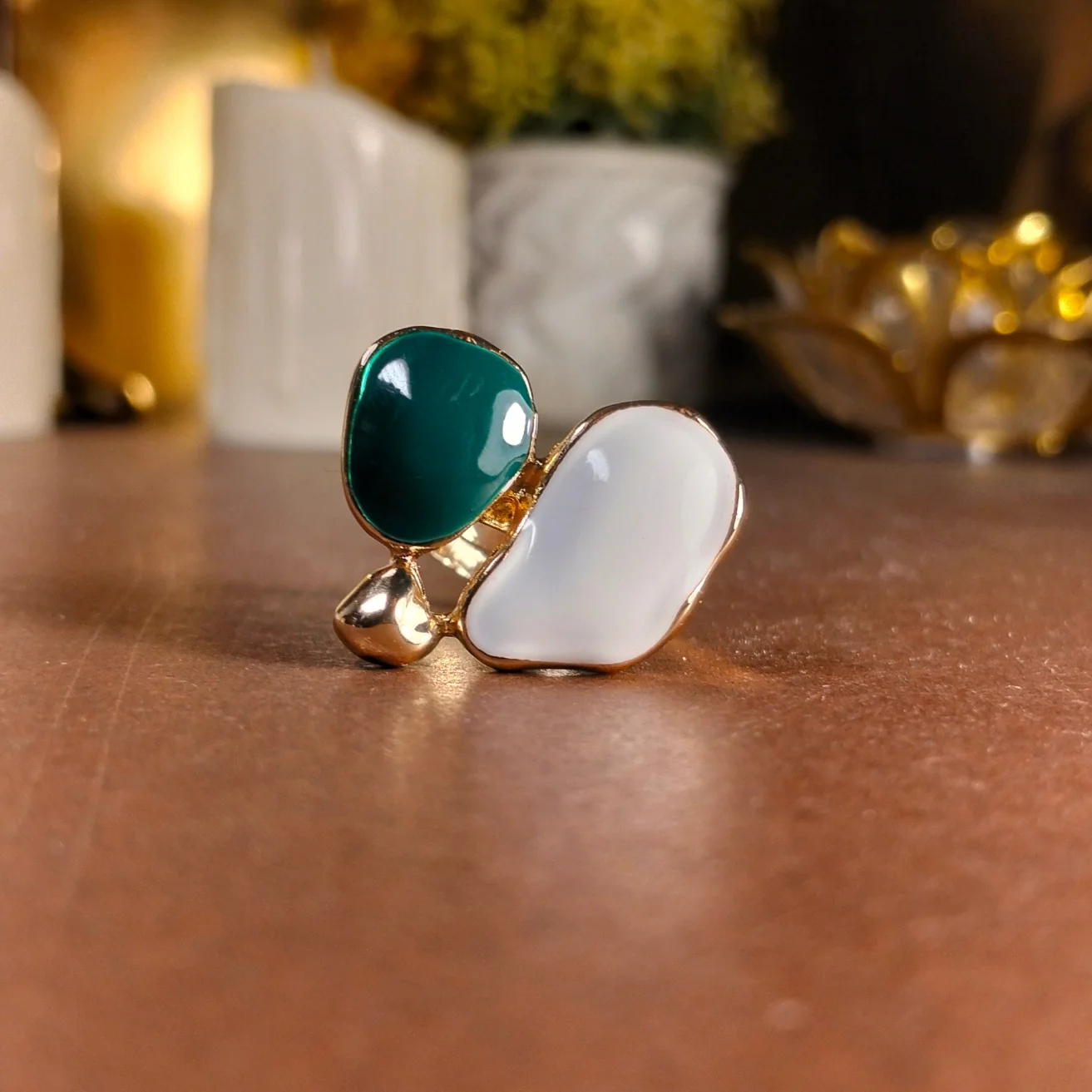 Green- White gold plated ring | with ring-box - Image 2