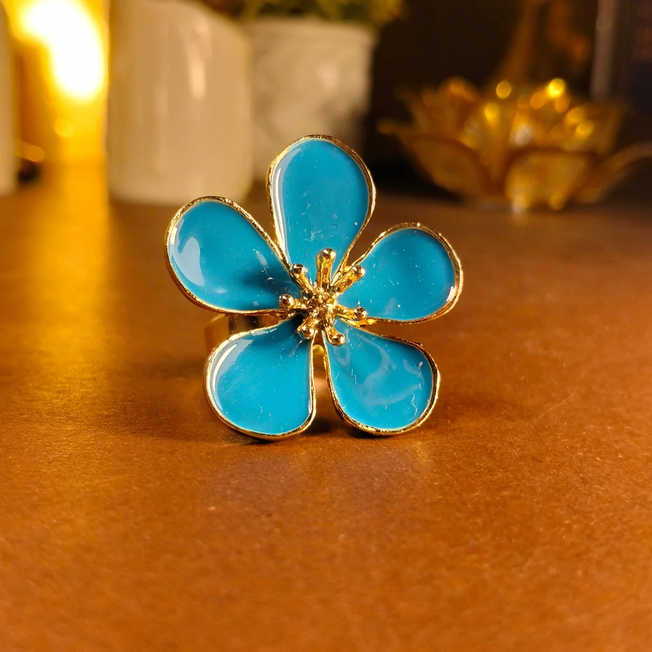 Blue Sakura Flower Enamel statement ring - Image 2