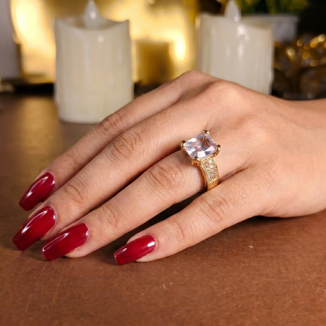 White rectangular stone golden ring