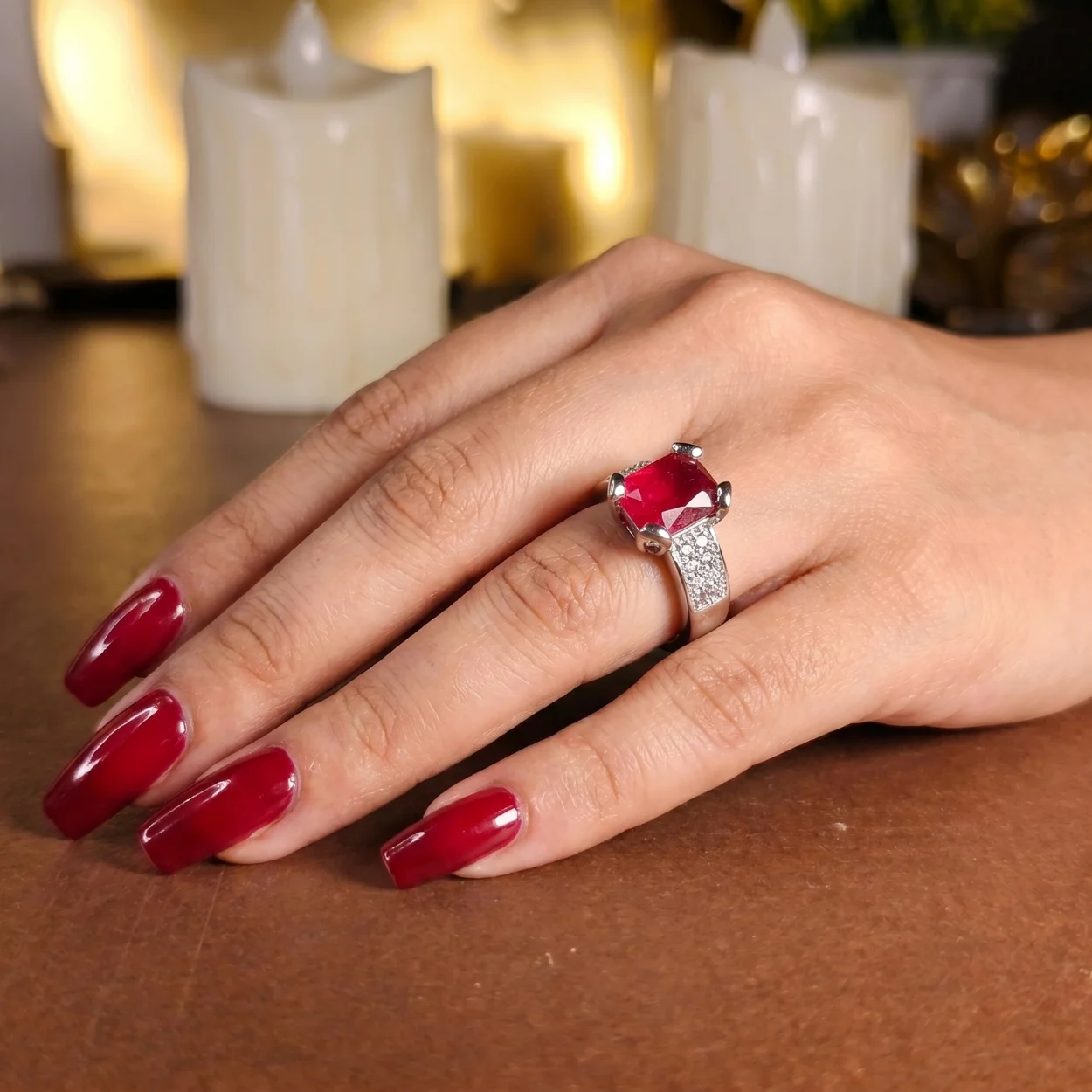 Red rectangular stone golden ring