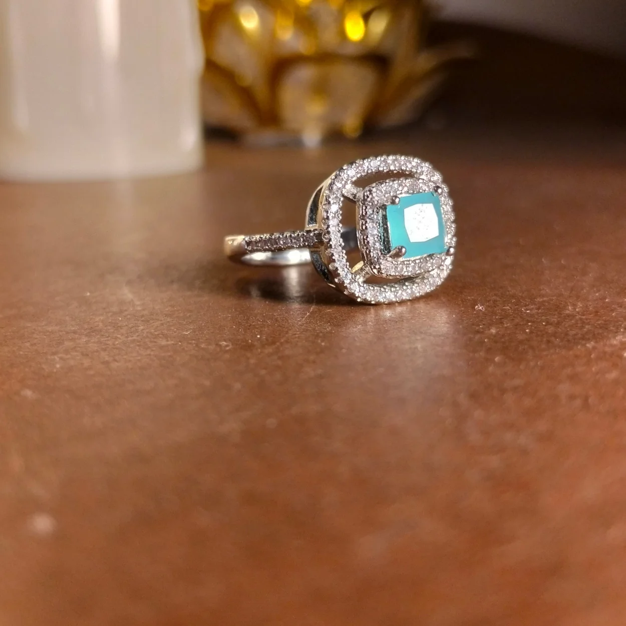 sea green sterling silver square-cut stone ring