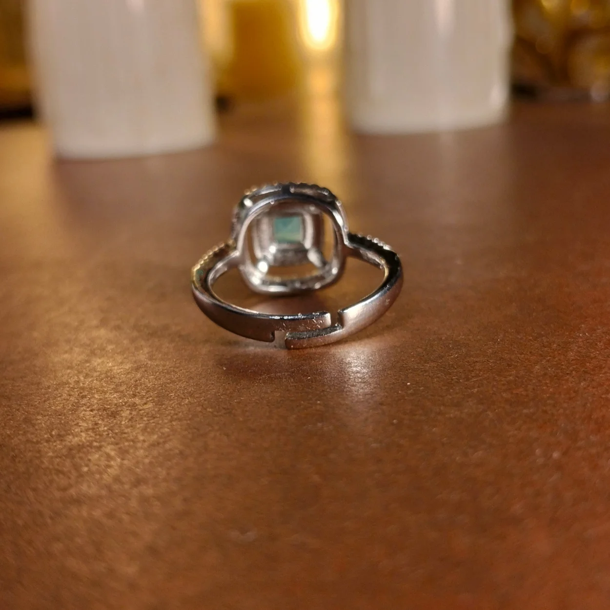 sea green sterling silver square-cut stone ring