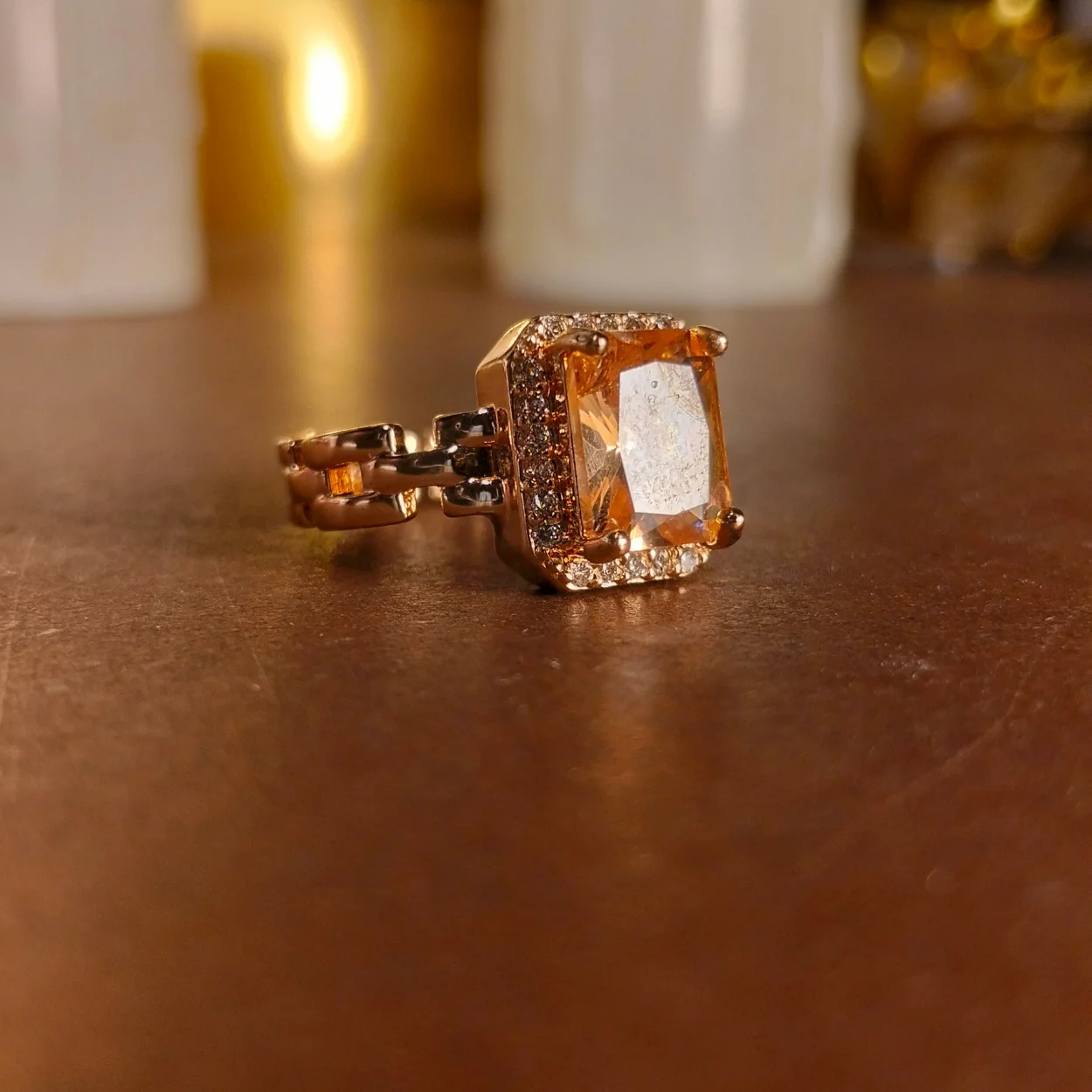 Champagne zircon rectangular emerald-cut gemstone Ring - Image 2