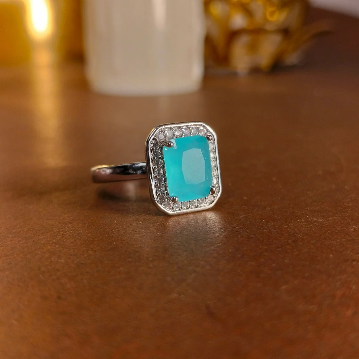 Sea green emerald-cut ruby halo ring - Image 4