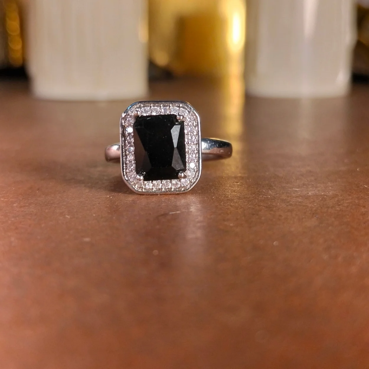 Black zircon rectangular emerald-cut gemstone Ring - Image 4