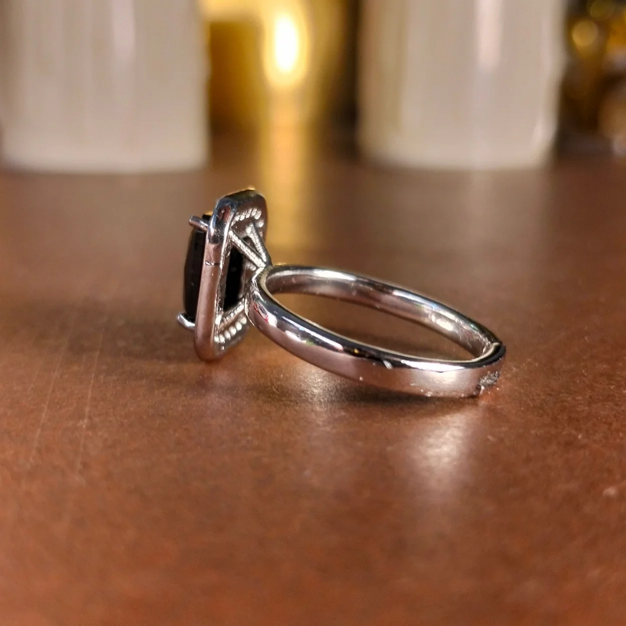 Black zircon rectangular emerald-cut gemstone Ring - Image 2