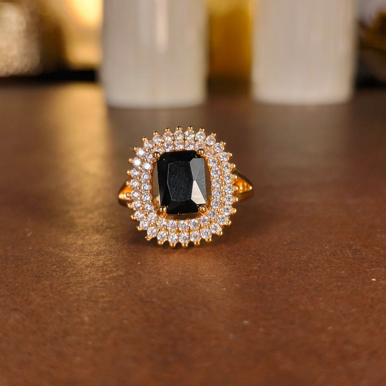 Emerald Cut Black Stone Ring