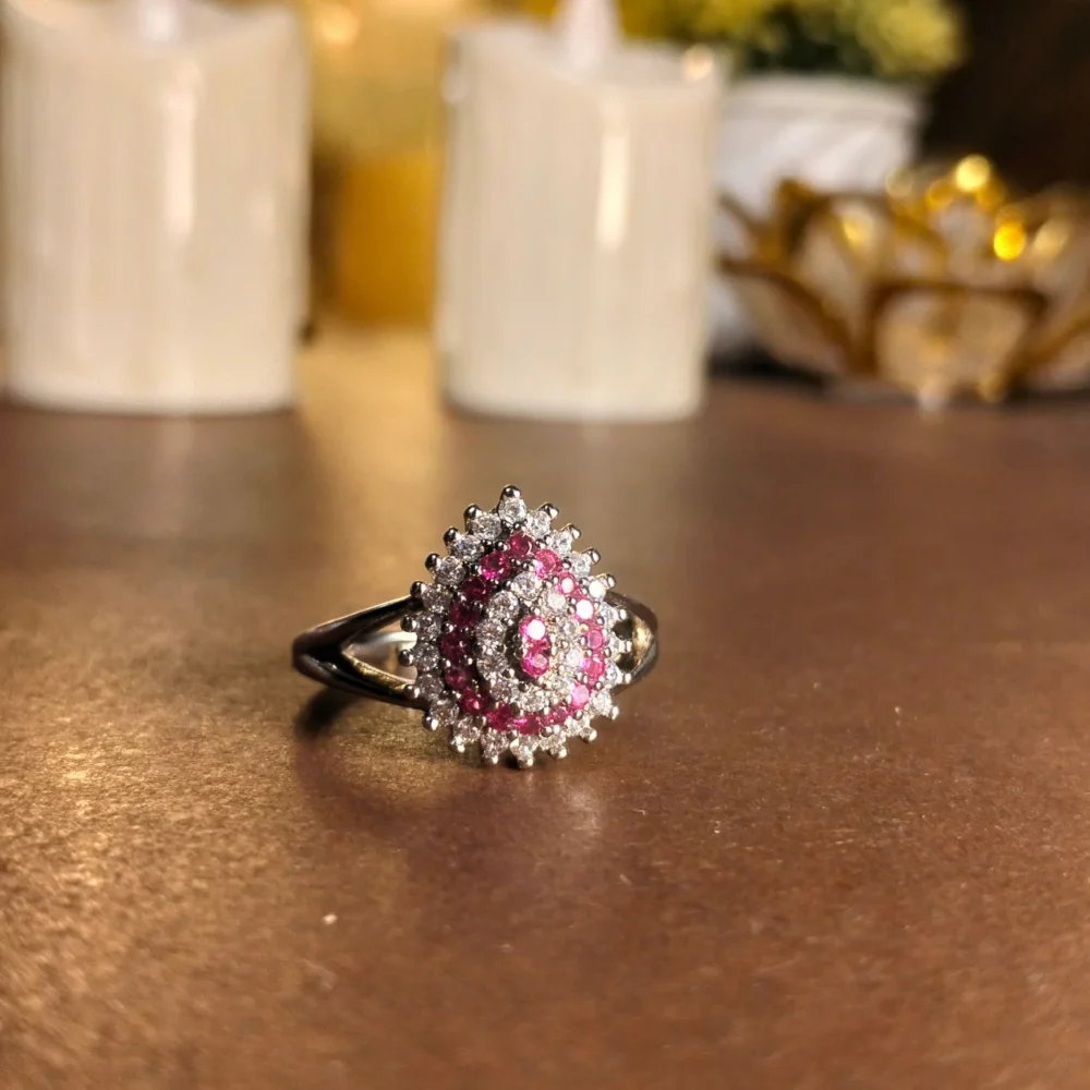 pink Sterling Silver Floral Ring