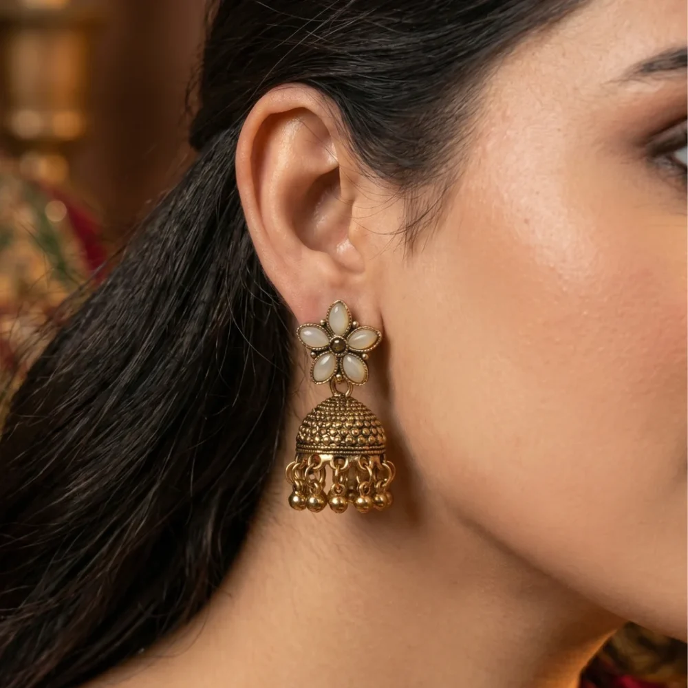 Golden jhumki bell shaped with star top stud | shallyzubi jhumki