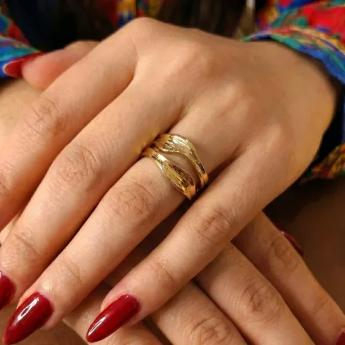 Gold plated wavy double-line ring | With Ring-box