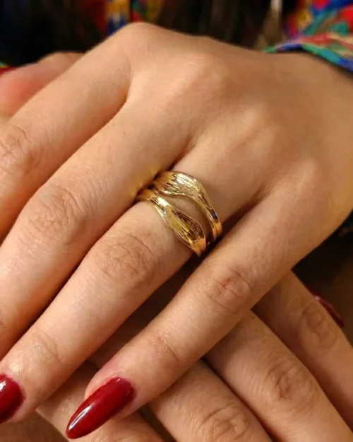 Gold plated wavy double-line ring | With Ring-box