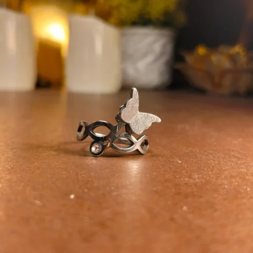 Silver Stainless steel butterfly Ring | with ring-box