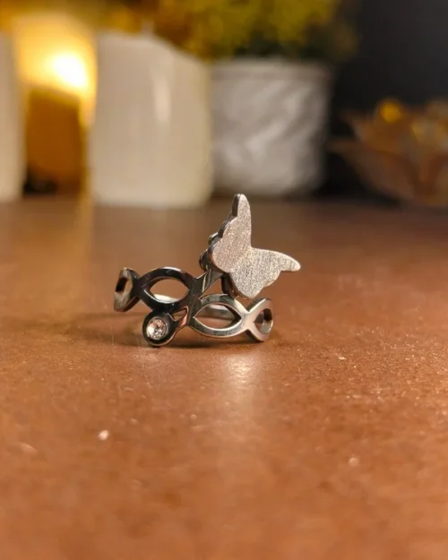 Silver Stainless steel butterfly Ring | with ring-box