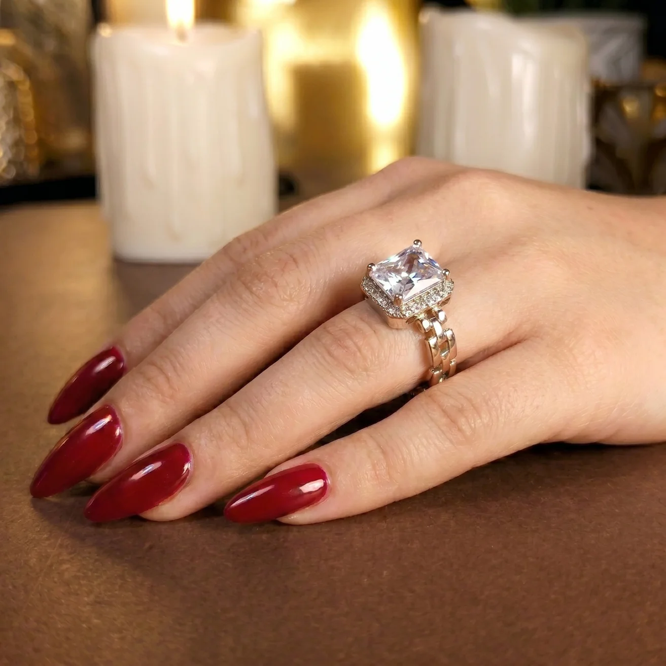 White zircon rectangular emerald-cut gemstone Ring