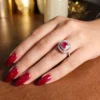 red sterling silver square-cut stone ring