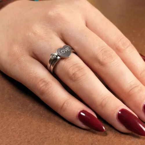 Silver Stainless steel heart shape double layer ring | with ring-box