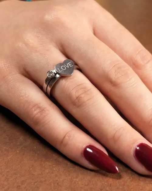 Silver Stainless steel heart shape double layer ring | with ring-box