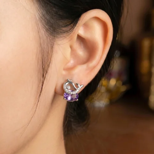 purple amethyst whale Ear stud earrings