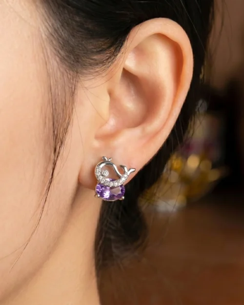 purple amethyst whale Ear stud earrings