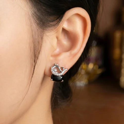 Black and silver whale Ear stud / tops earrings