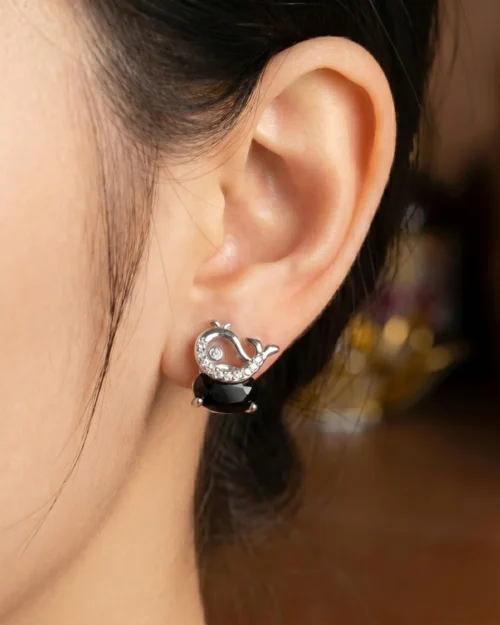 Black and silver whale Ear stud / tops earrings