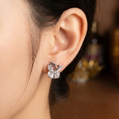 silver and white whale Ear stud / tops earrings