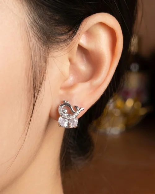 silver and white whale Ear stud / tops earrings