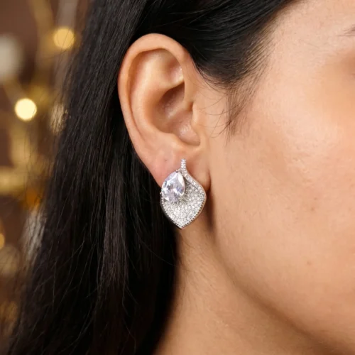 Silver white Water Drop Stud Earrings