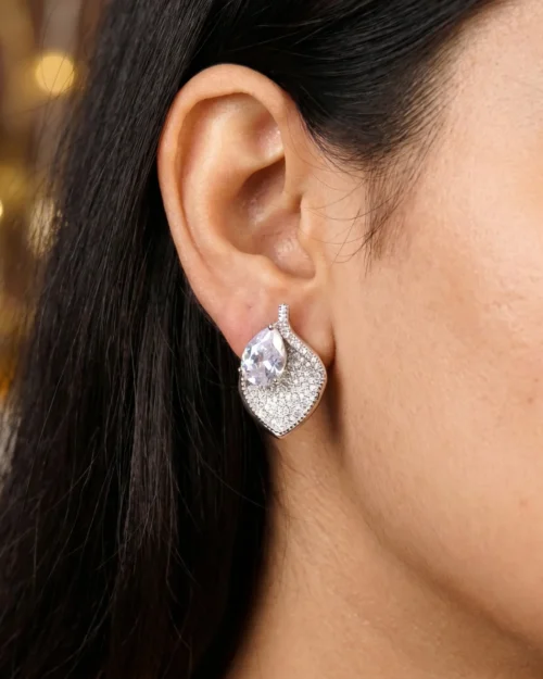 Silver white Water Drop Stud Earrings