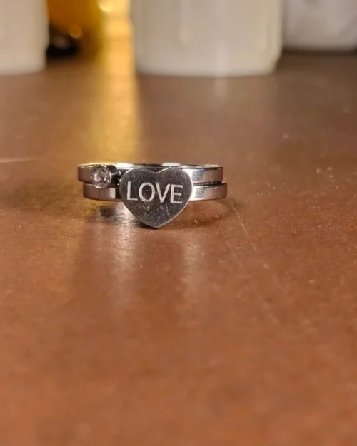 Silver Stainless steel heart shape double layer ring | with ring-box