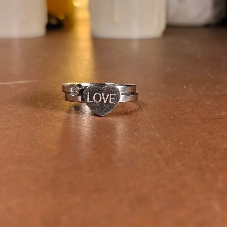 Silver Stainless steel heart shape double layer ring | with ring-box