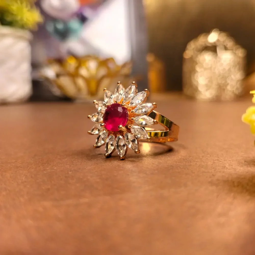 Red floral sunburst Ring | With Ring-box
