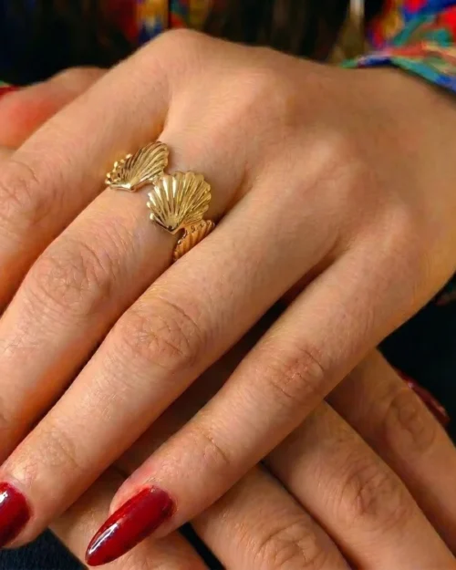 Gold Plated Shell Shape Stainless Steel Ring