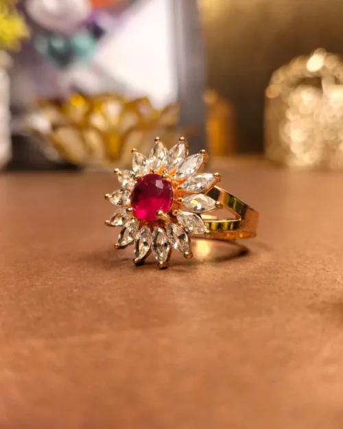 Red floral sunburst Ring | With Ring-box
