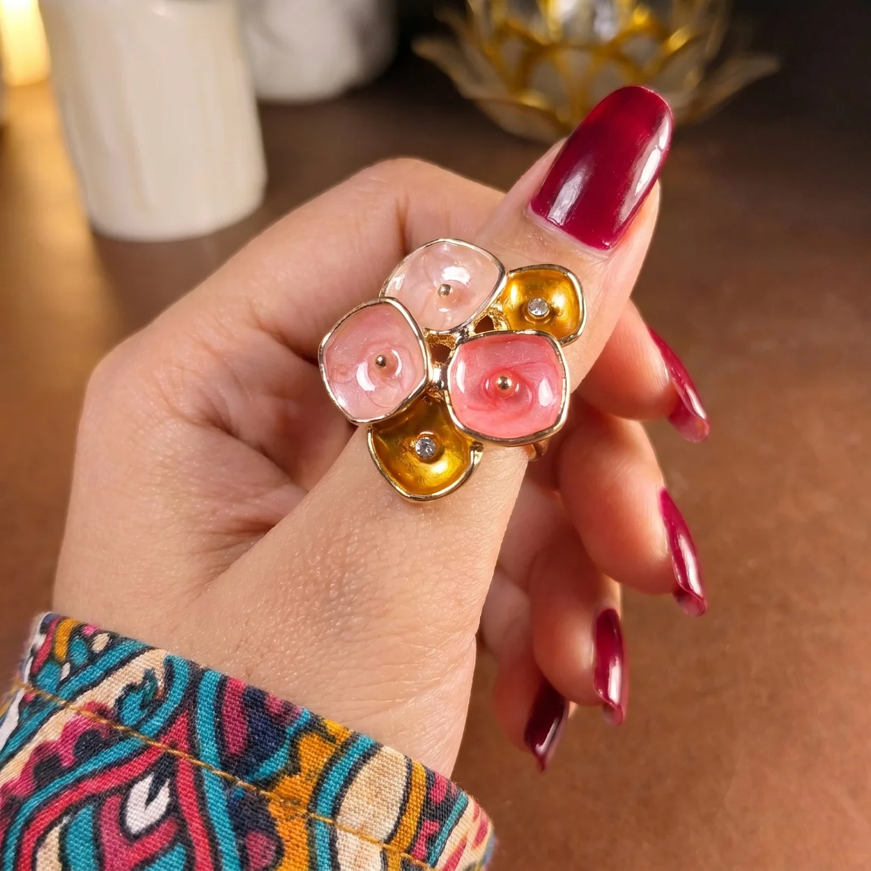 Flower-enamel petals Rings