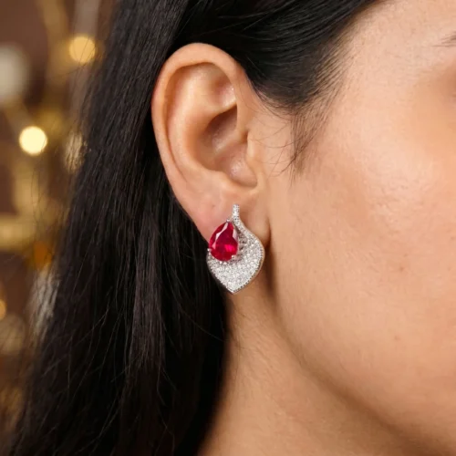Red Water Drop Stud Earrings