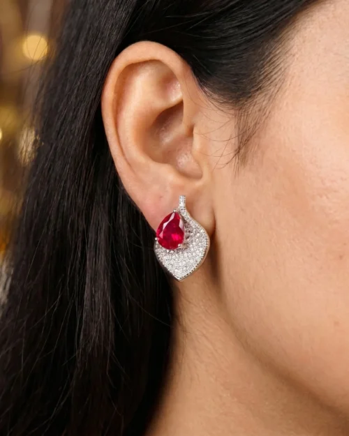 Red Water Drop Stud Earrings