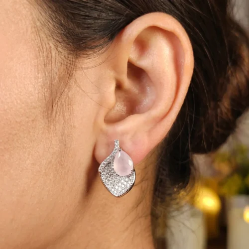 Pink silver Water Drop Stud Earrings